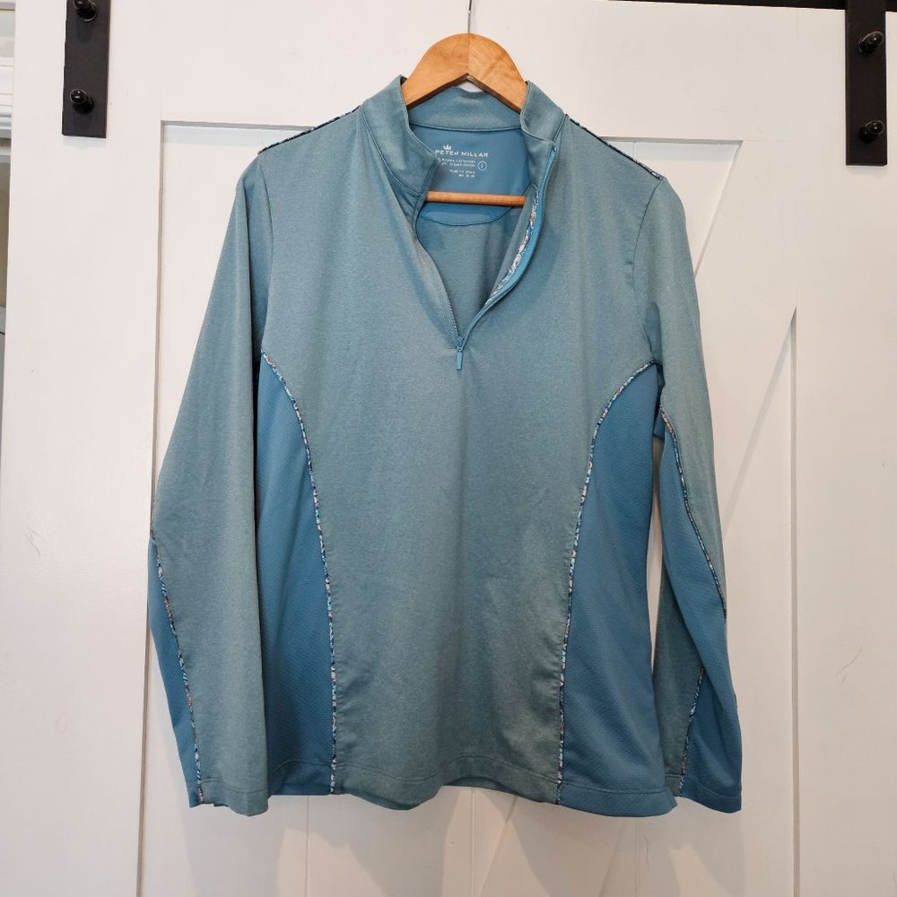 Peter Millar Blue 1/4 Zip Pull Over UPF 50+ Golf Outdoor Top Size Large